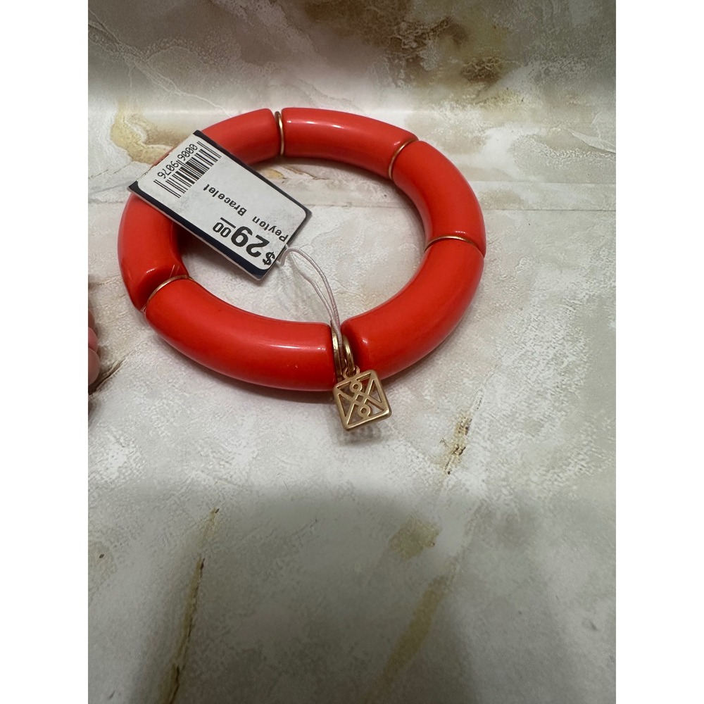 NWT Boutique Stella & Dot‎ Coral Red Chunky Resin Beaded Stretch Bracelet Set - Picture 2 of 3